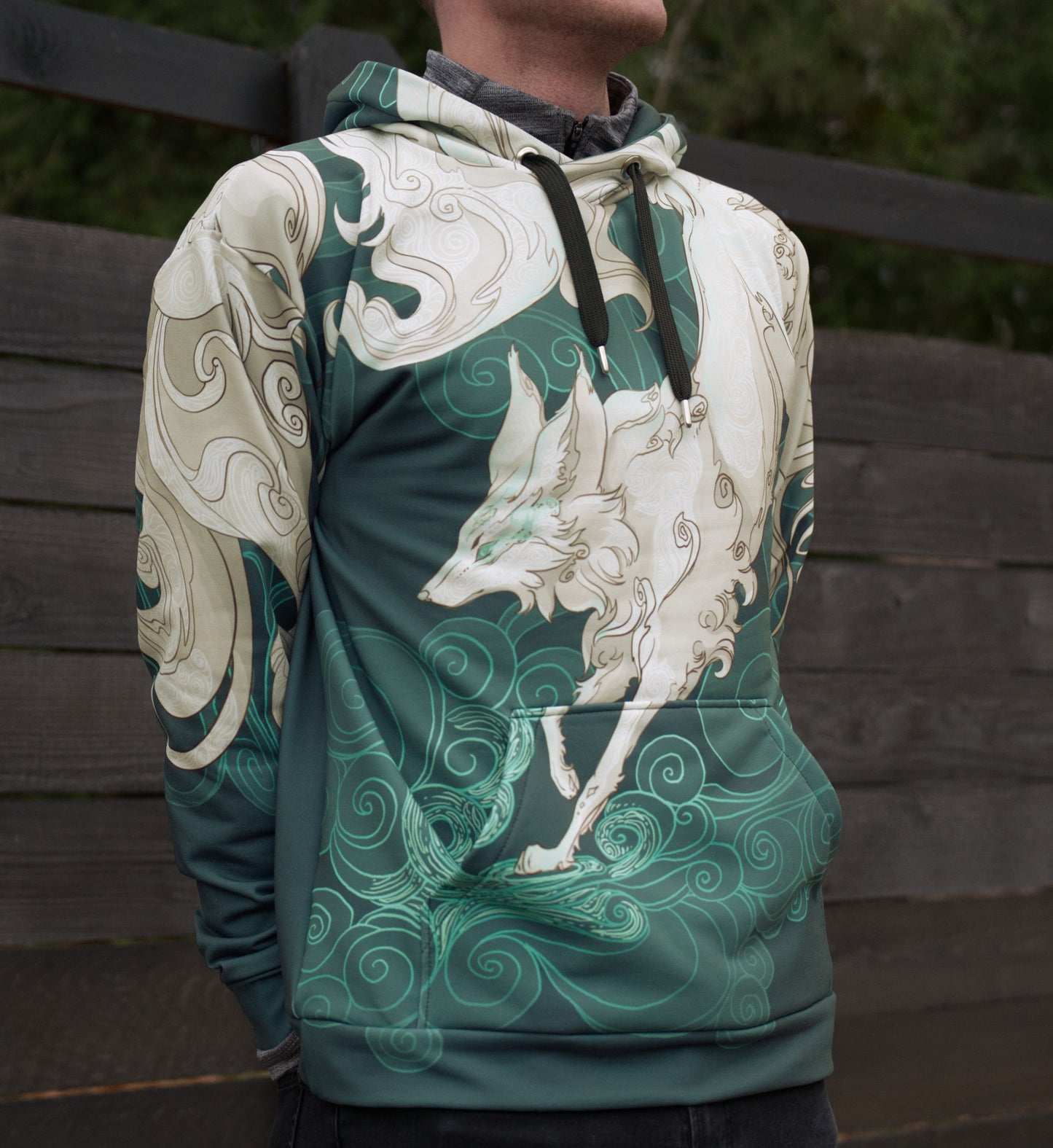 Fantasy Multi-Tailed Fox Emerald Green - Unisex Pullover Hoodie