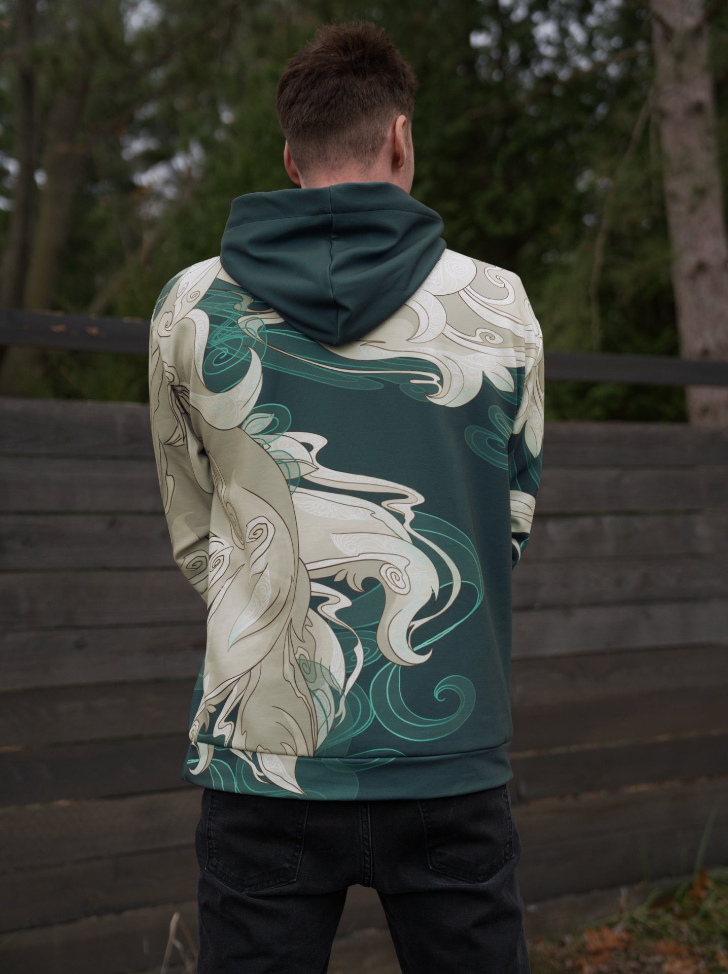 Fantasy Multi-Tailed Fox Emerald Green - Unisex Pullover Hoodie