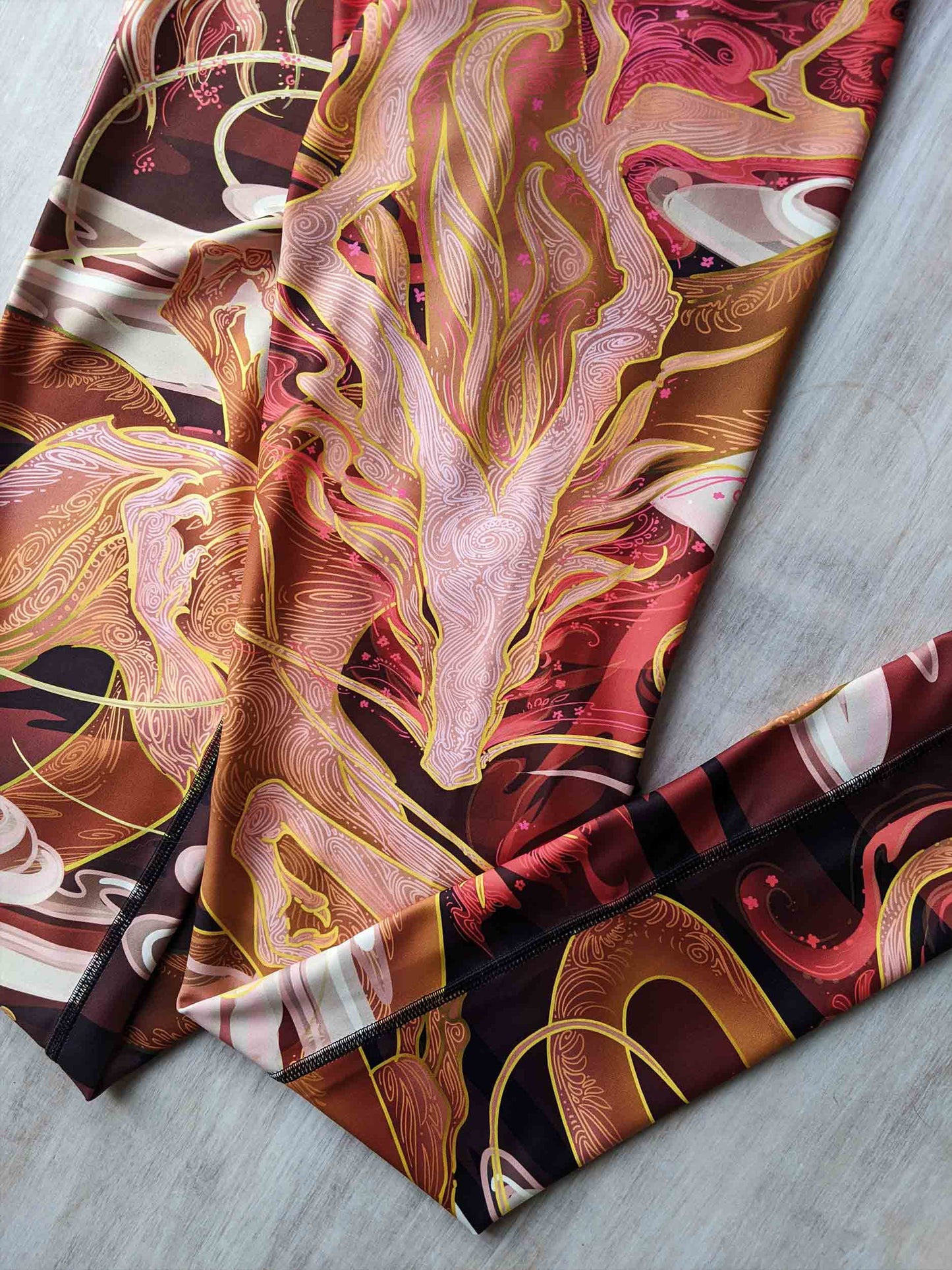 Sakura Chinese Dragon Red and Orange - Yoga Leggings