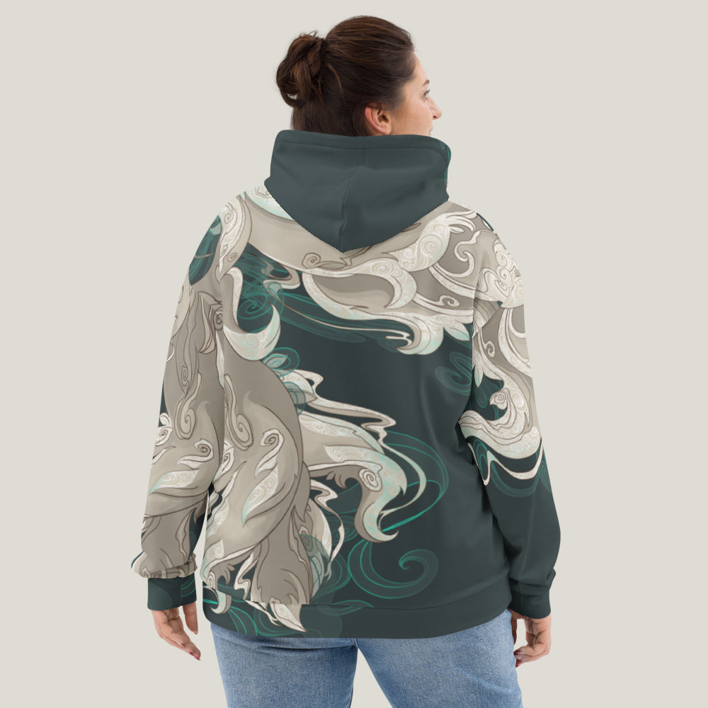 Fantasy Multi-Tailed Fox Emerald Green - Unisex Pullover Hoodie