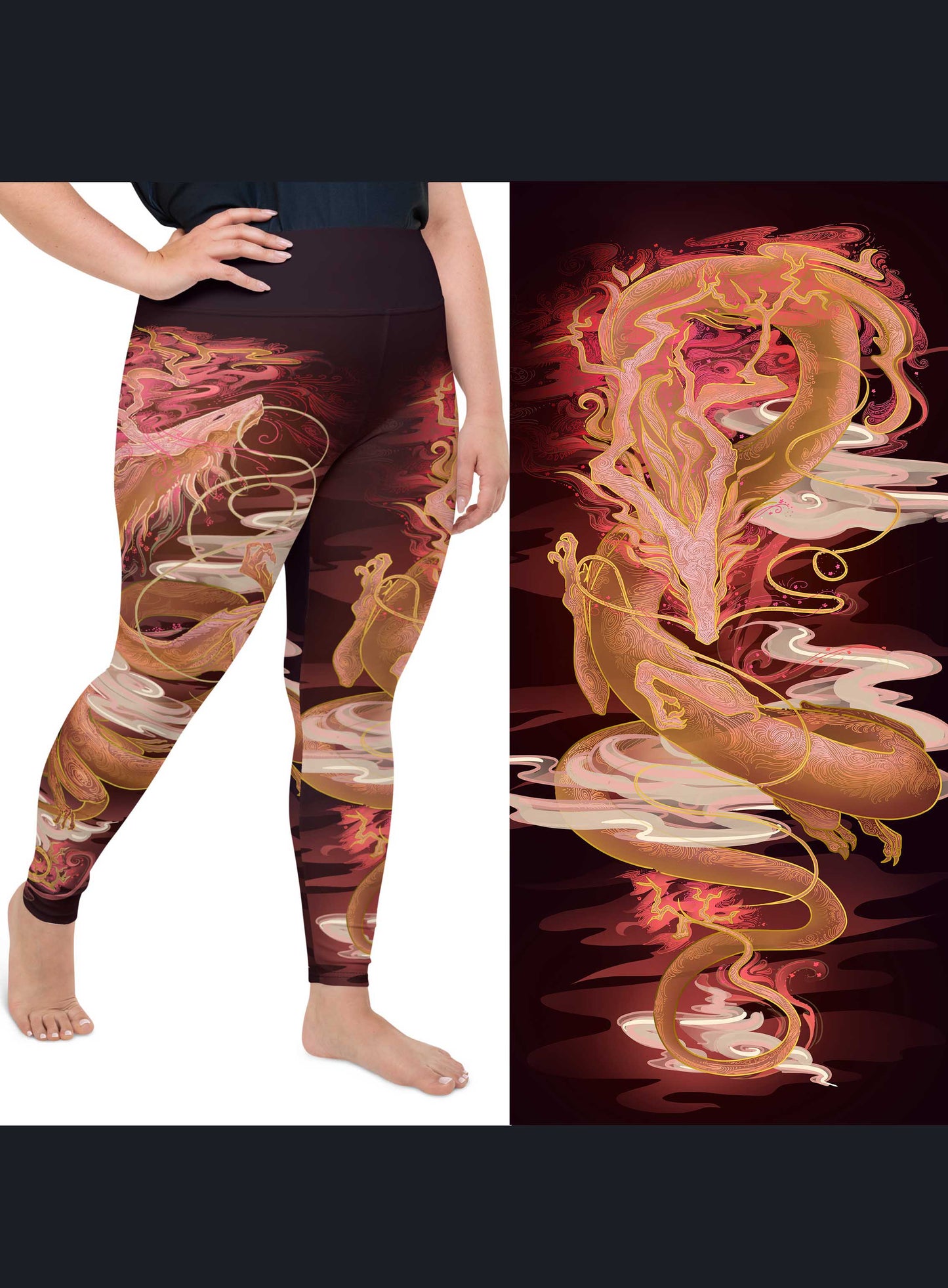 Cherry Blossom Dragon - Plus Size - Yoga Leggings