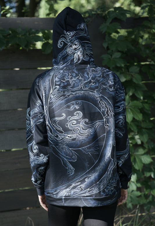 Chinese Silver Dragon Pullover Hoodie