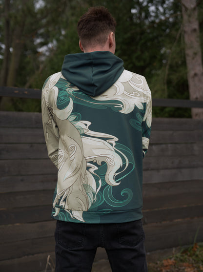 Fantasy Multi-Tailed Fox Emerald Green - Unisex Pullover Hoodie