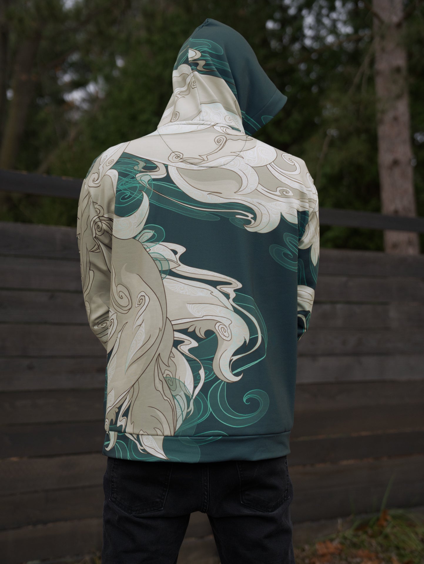 Fantasy Multi-Tailed Fox Emerald Green - Unisex Pullover Hoodie
