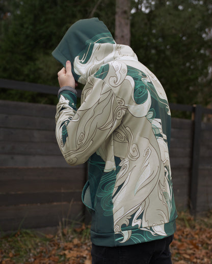 Fantasy Multi-Tailed Fox Emerald Green - Unisex Pullover Hoodie