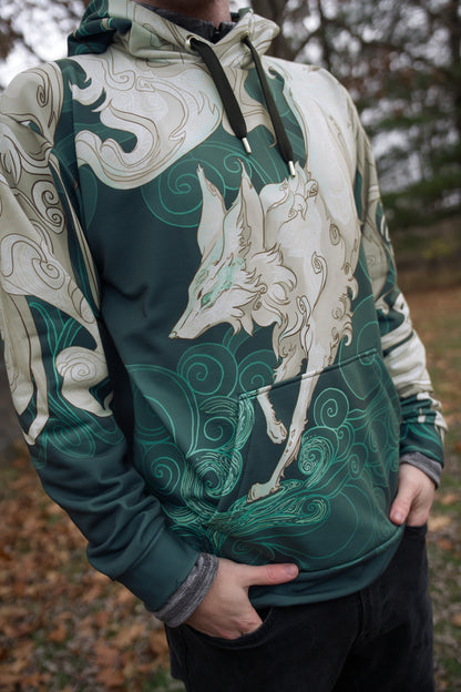 Fantasy Multi-Tailed Fox Emerald Green - Unisex Pullover Hoodie