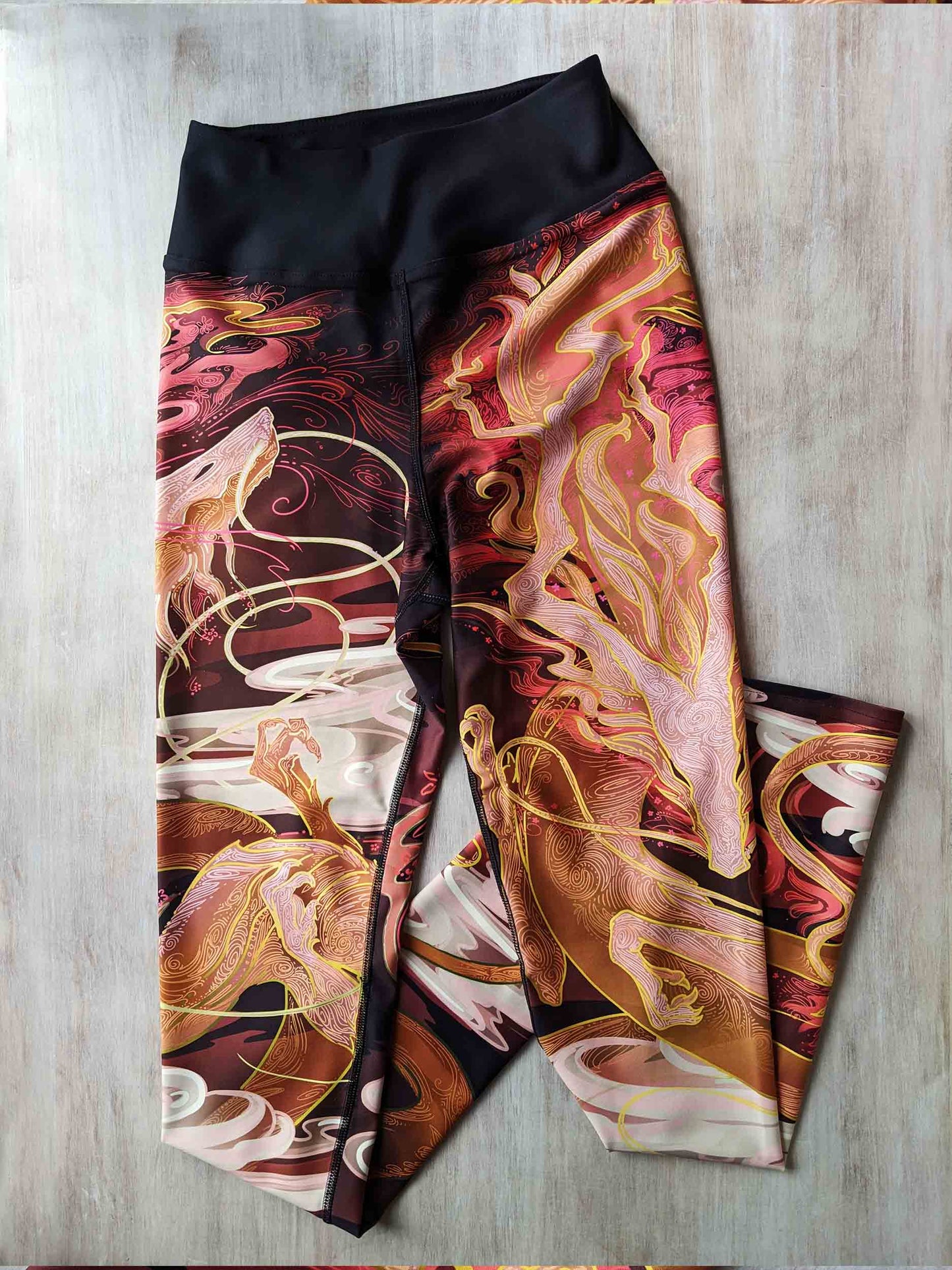 Sakura Chinese Dragon Red and Orange - Yoga Leggings