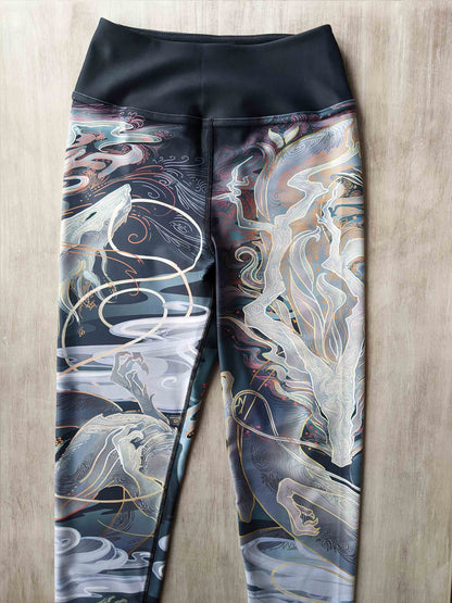 Sakura Chinese Dragon Dusk - Yoga Leggings