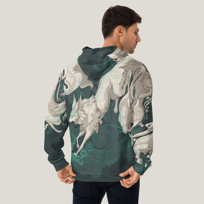 Fantasy Multi-Tailed Fox Emerald Green - Unisex Pullover Hoodie