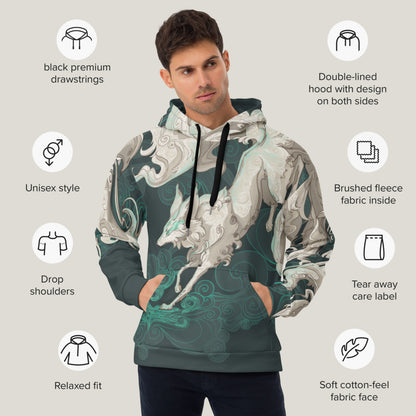 Fantasy Multi-Tailed Fox Emerald Green - Unisex Pullover Hoodie