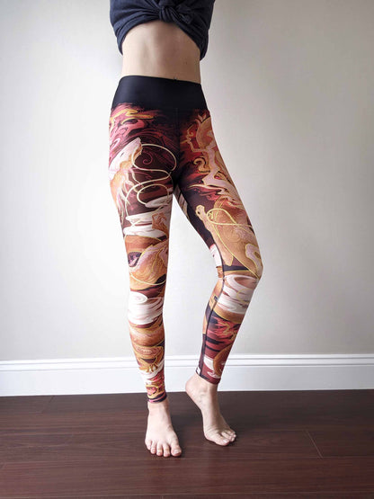 Sakura Chinese Dragon Red and Orange - Yoga Leggings