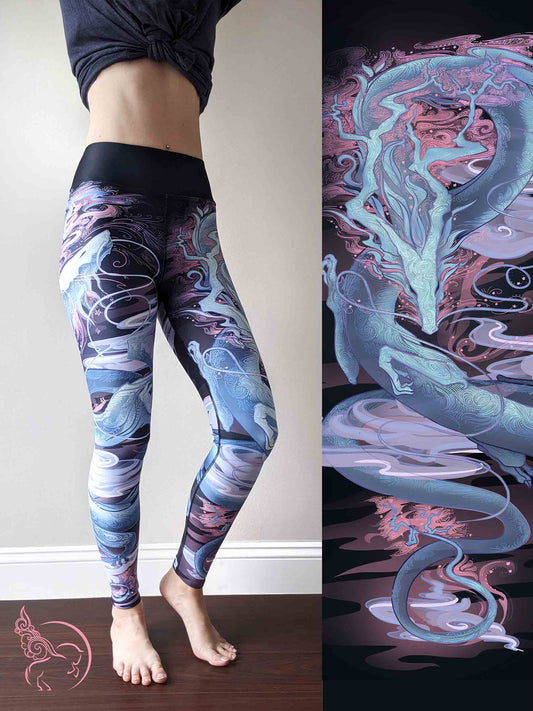 Sakura Chinese Dragon Purple and Blue - Yoga Leggings