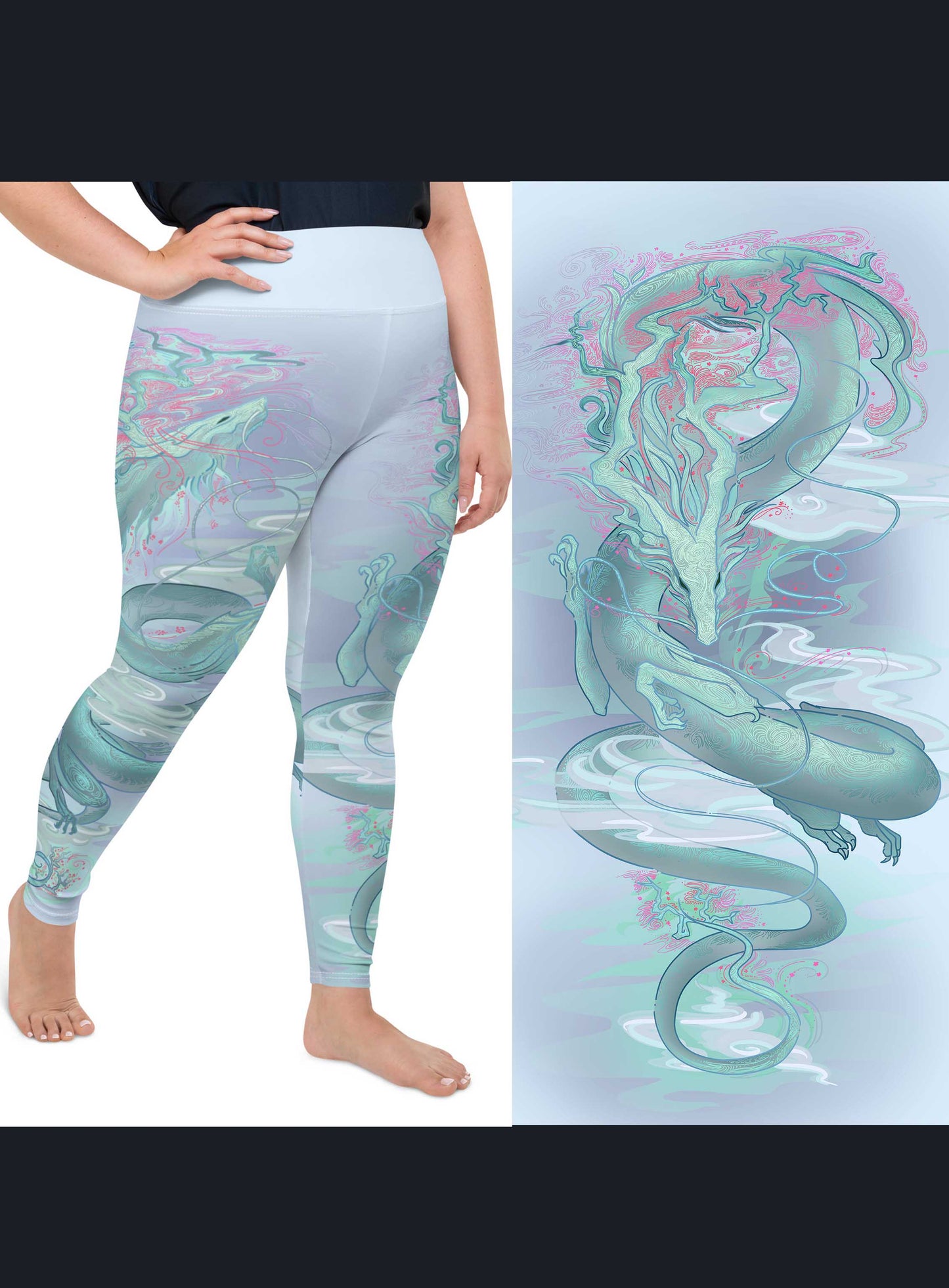 Cherry Blossom Dragon - Plus Size - Yoga Leggings